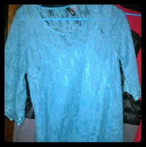 Blue 3 1/2 bell sleeve dress